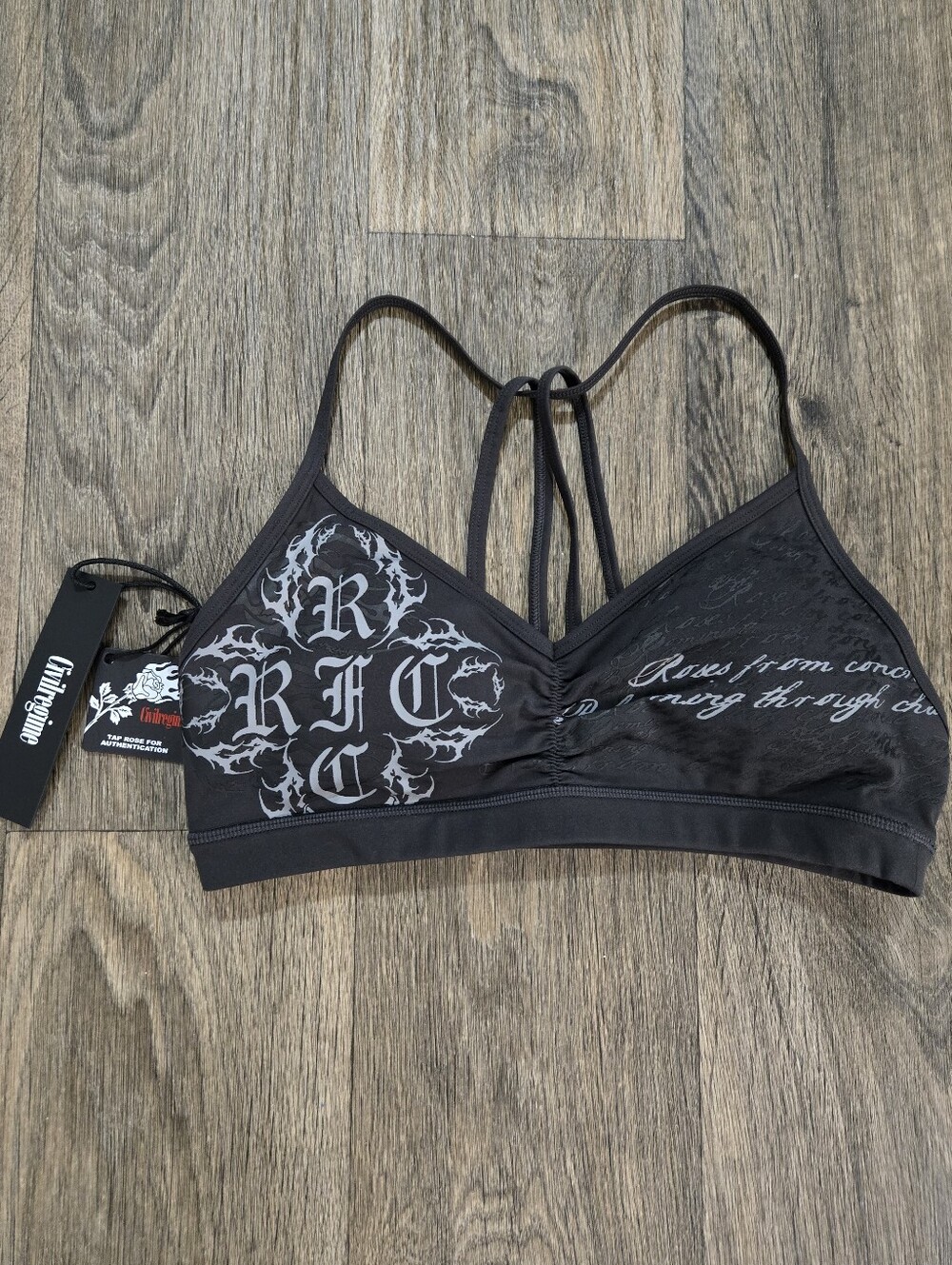 NWT Civil Regime Women's Sports Bra Black Gray Strappy sz M